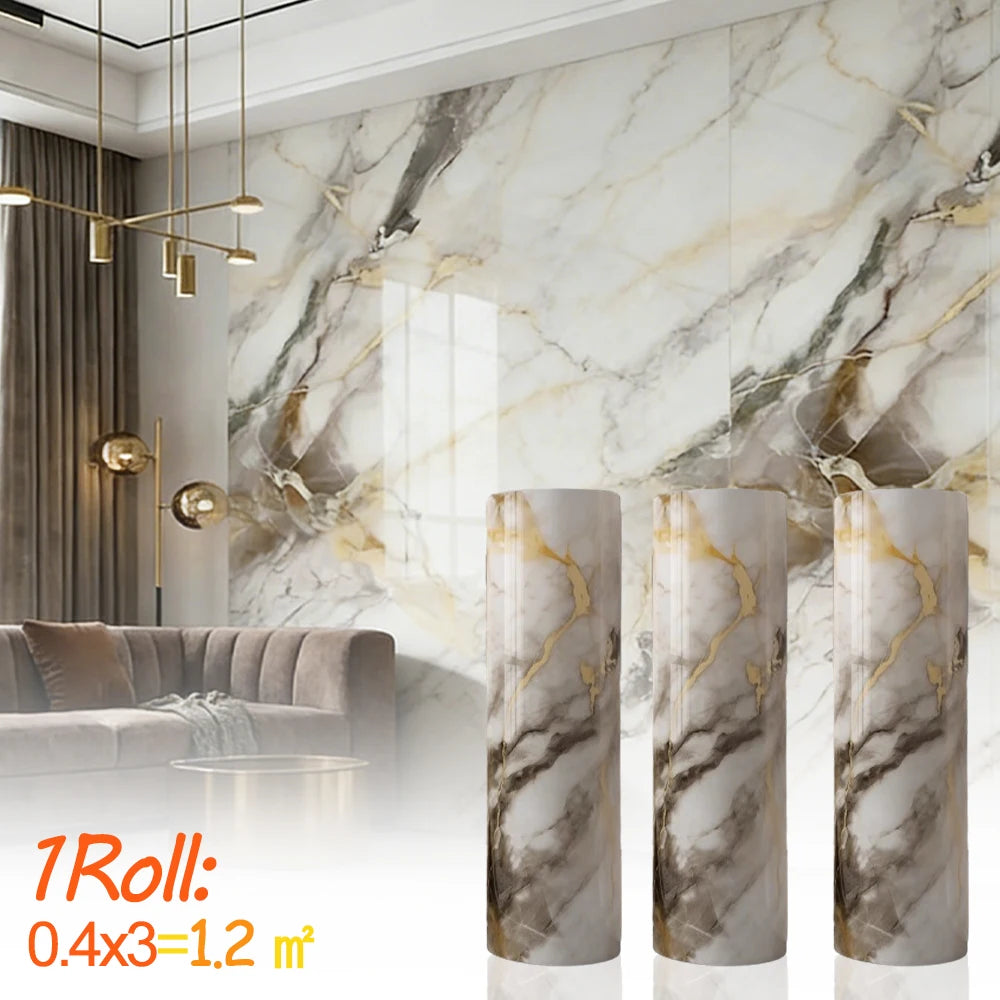Waterproof and Antifouling Wall Sticker Self-adhesive Wallpaper 1 Roll Thick Foam Marble Wallpaper for Bedroom and Living Room