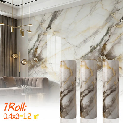 Waterproof and Antifouling Wall Sticker Self-adhesive Wallpaper 1 Roll Thick Foam Marble Wallpaper for Bedroom and Living Room
