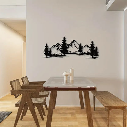 Charming Handmade Rustic Metallic Forest & Mountain Wall Art with Evergreen Tree Design for Kids Room Farmhouse Christmas Gift