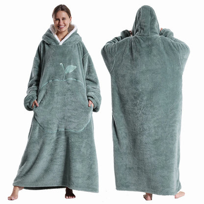 Winter Hooded Sweater Blanket Women Oversized Fleece Blanket With Sleeves Large Pocket Warm Thick TV Hoodie Robe Couple