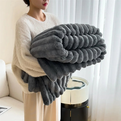 New Cotton Warm Blanket Spandex Solid Color Throw Blanket Skin-Friendly Double Sided Plush Striped Blankets Home Office