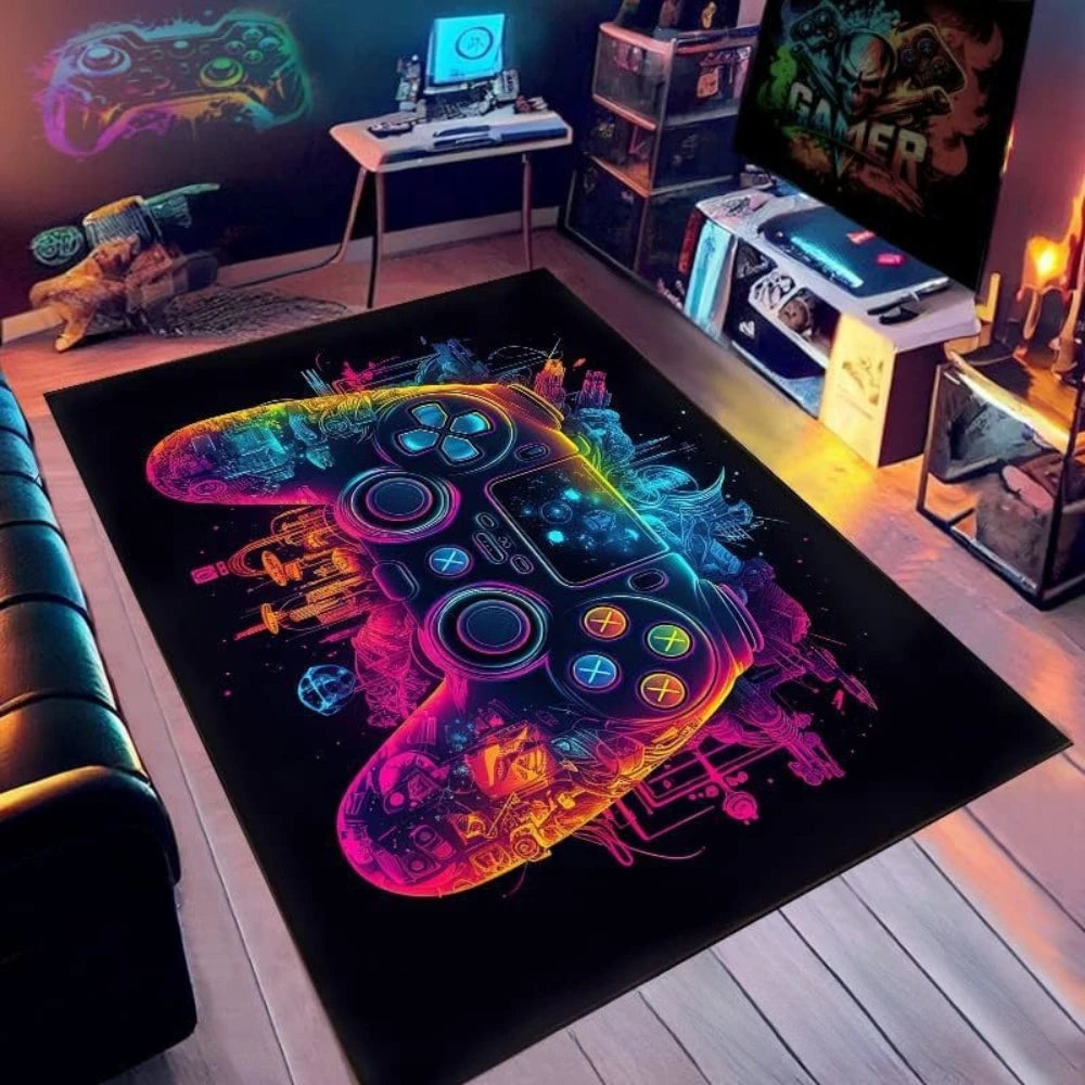 Gaming Rug for Boys Room Gamer Rug with Controller Design Rug for Game Room Bedroom Decor Non-slip Machine Washab Mat Doormat