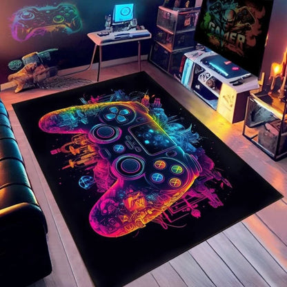 Gaming Rug for Boys Room Gamer Rug with Controller Design Rug for Game Room Bedroom Decor Non-slip Machine Washab Mat Doormat