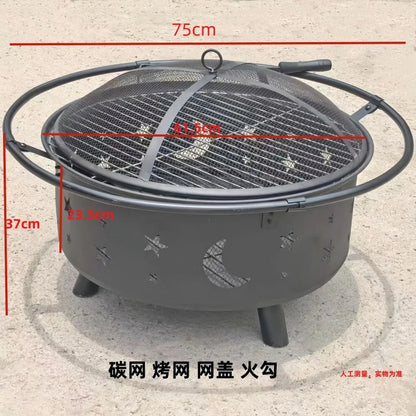 Outdoor BBQ Grill Firewood Heating Stove Patio Fire Pit Table Integrated Charcoal Braai Rack Backyard Campfire Tea Brewing Set
