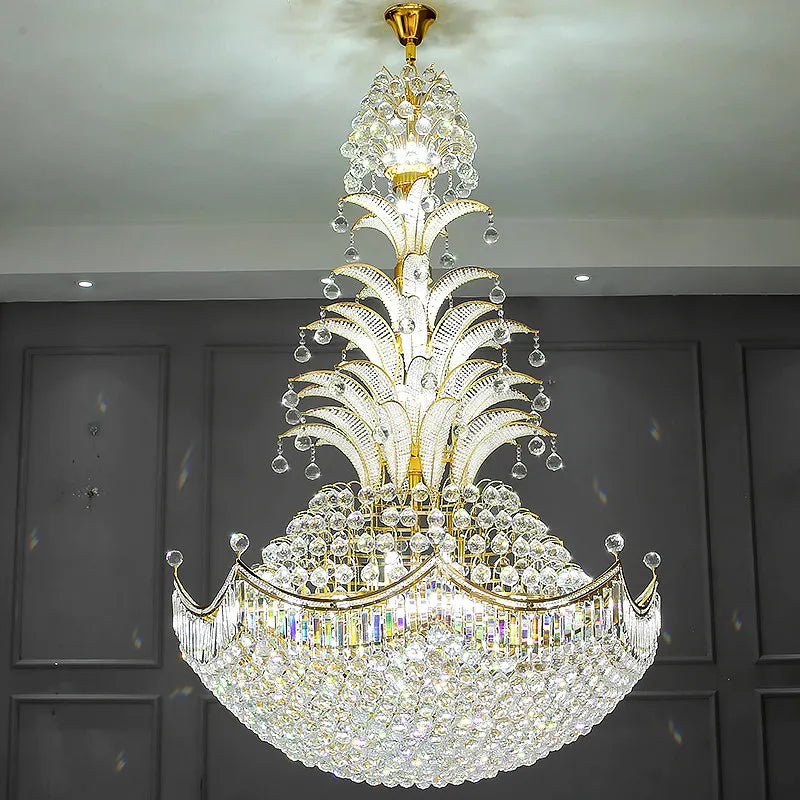 Modern Loft Duplex Villa Living Room Led Crystal Hanging Home Decoration Hollow Mid Floor Light Staircase Long Pendant Light