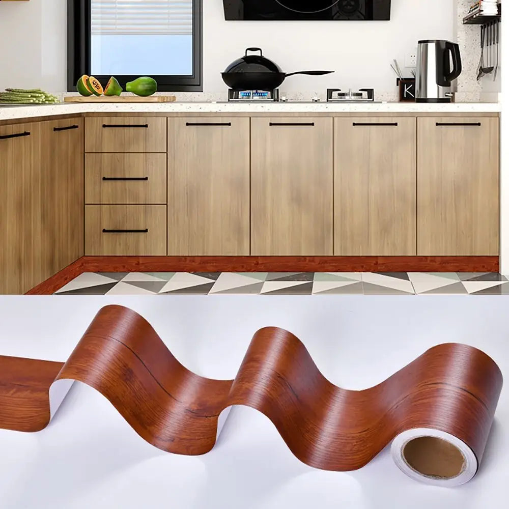 10M/Roll Windowsill Waist Line Wallpaper Waterproof Wood Grain Wall Border Sticker Self-adhesive Door Frame Waveguide Line