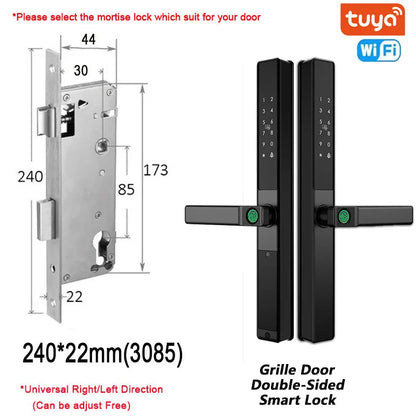 Double-Side Waterproof  Smart Door Lock Fingerprint Password Card Tuya App Bridge-Cut For Outdoor Pull Push Sliding Grille Door