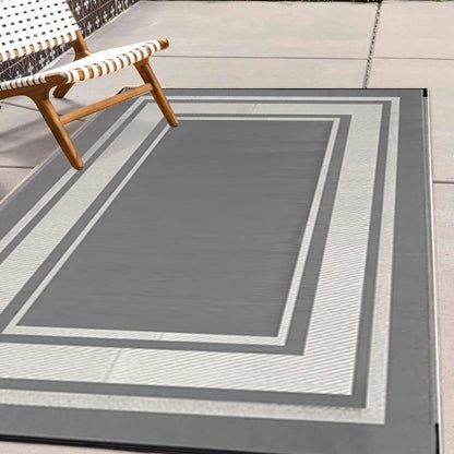 RURALITY Outdoor Rug  Waterproof for Patio Clearance Large Plastic Straw Mat for Camping Porch RV Reversible Grey&White