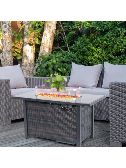 # l Outdoor Propane Gas Fire Pit Table, 43 Inch 50,000 BTU Auto-Ignition Propane Fire Pit Table, CSA Approved with Glass Wind Gu