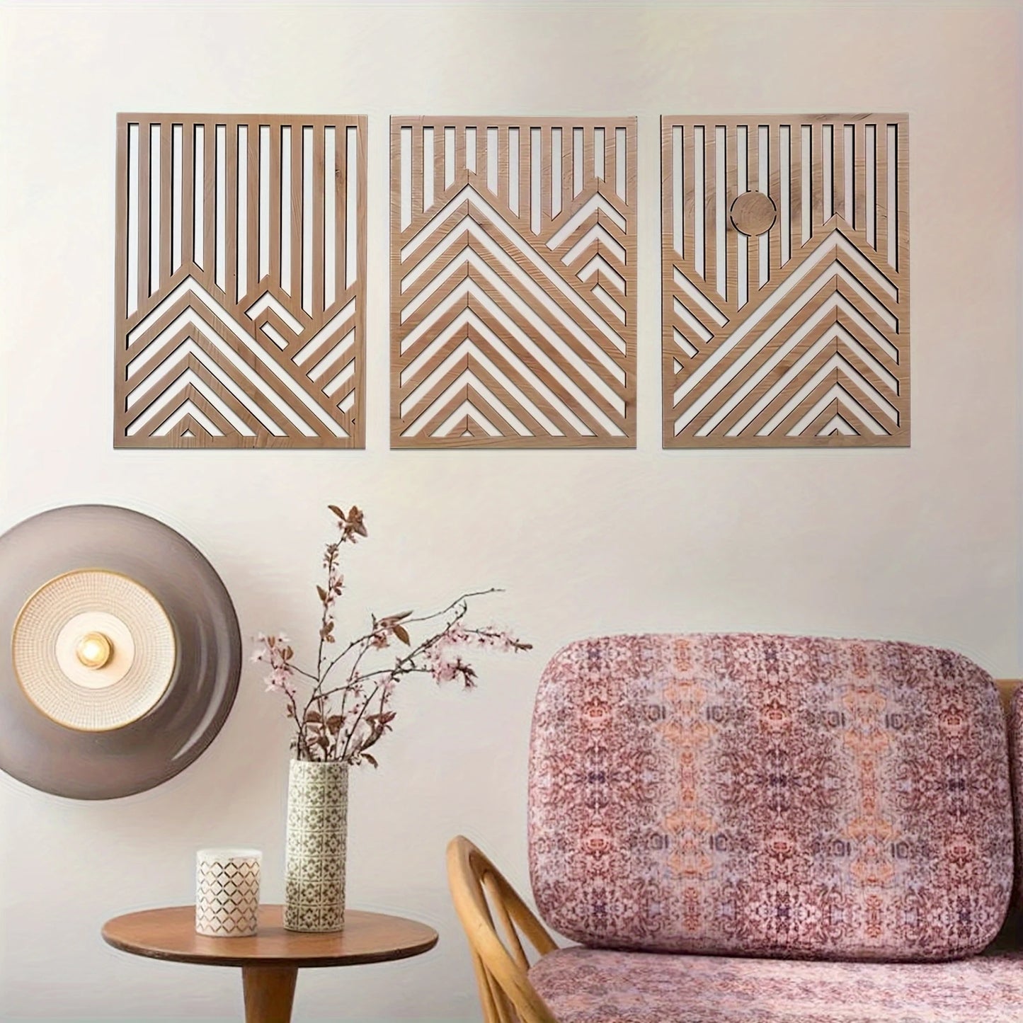 3pcs 2D Flat Retro Wood Art Wall Decoration Pine Sun Elements Home style Living Room Bedroom Office Large mural Easy To Install