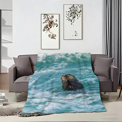 Marine animal sea otters Throw Soft Warm Throw Blanket for Bedroom Living Room Bed Travel Camping Picnic Gift