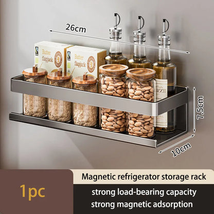 Kitchen Refrigerator Side Magnetic Storage Rack Magnet Punch-free Wall-mounted Organizer Multi-functional Spice Shelf
