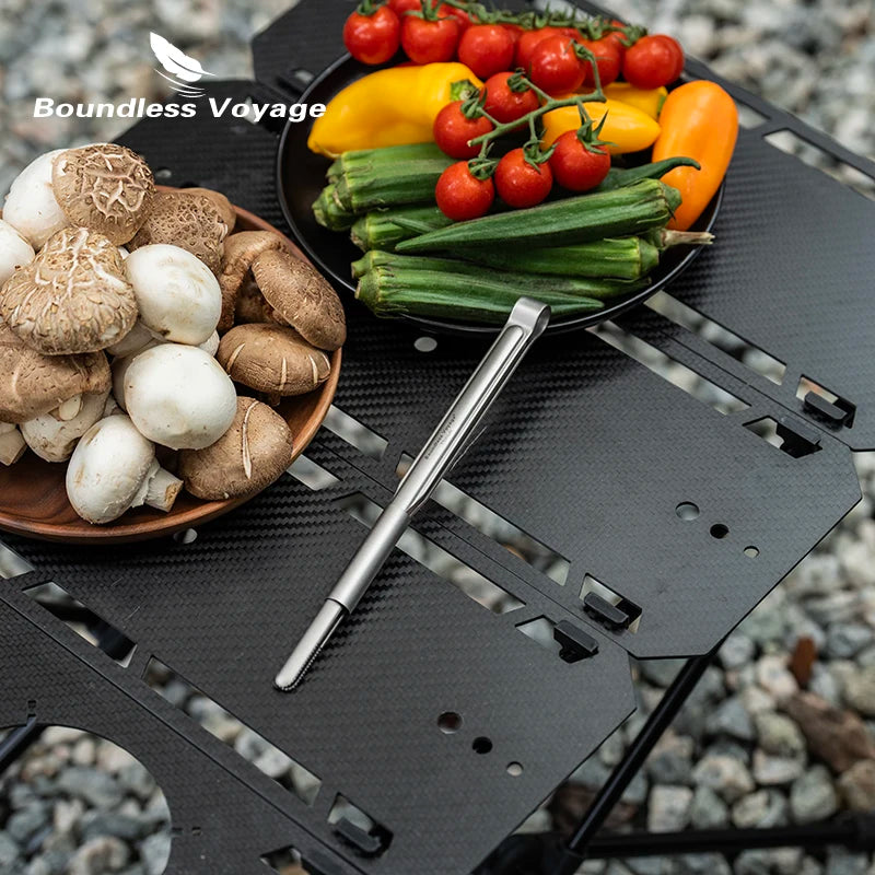 Boundless Voyage Titanium BBQ Tongs Ultralight Food Clip Heat-Resistant & Rustproof Titanium Grilling Tongs Ti1014T