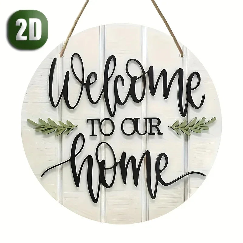1pc Rustic Wooden Welcome Sign - "Welcome to Our Home" Round Wall Decor with Green Leaf Accents for Front Door, Porch, Living Ro