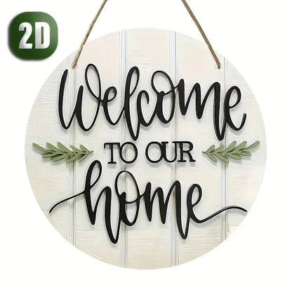 1pc Rustic Wooden Welcome Sign - "Welcome to Our Home" Round Wall Decor with Green Leaf Accents for Front Door, Porch, Living Ro