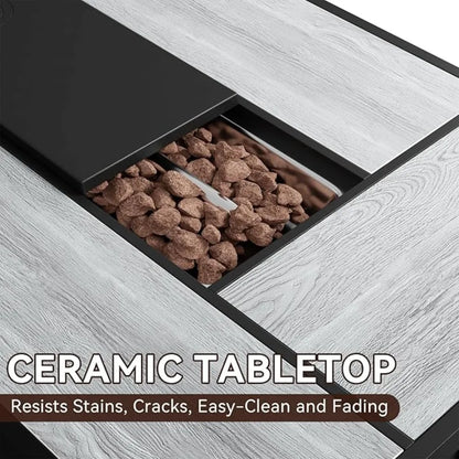 42" Propane Fire Pit Table Ceramic Top, 60000 BTU Outdoor Patio Heater with Lava Rocks, Rectangle Gas Fire Pits