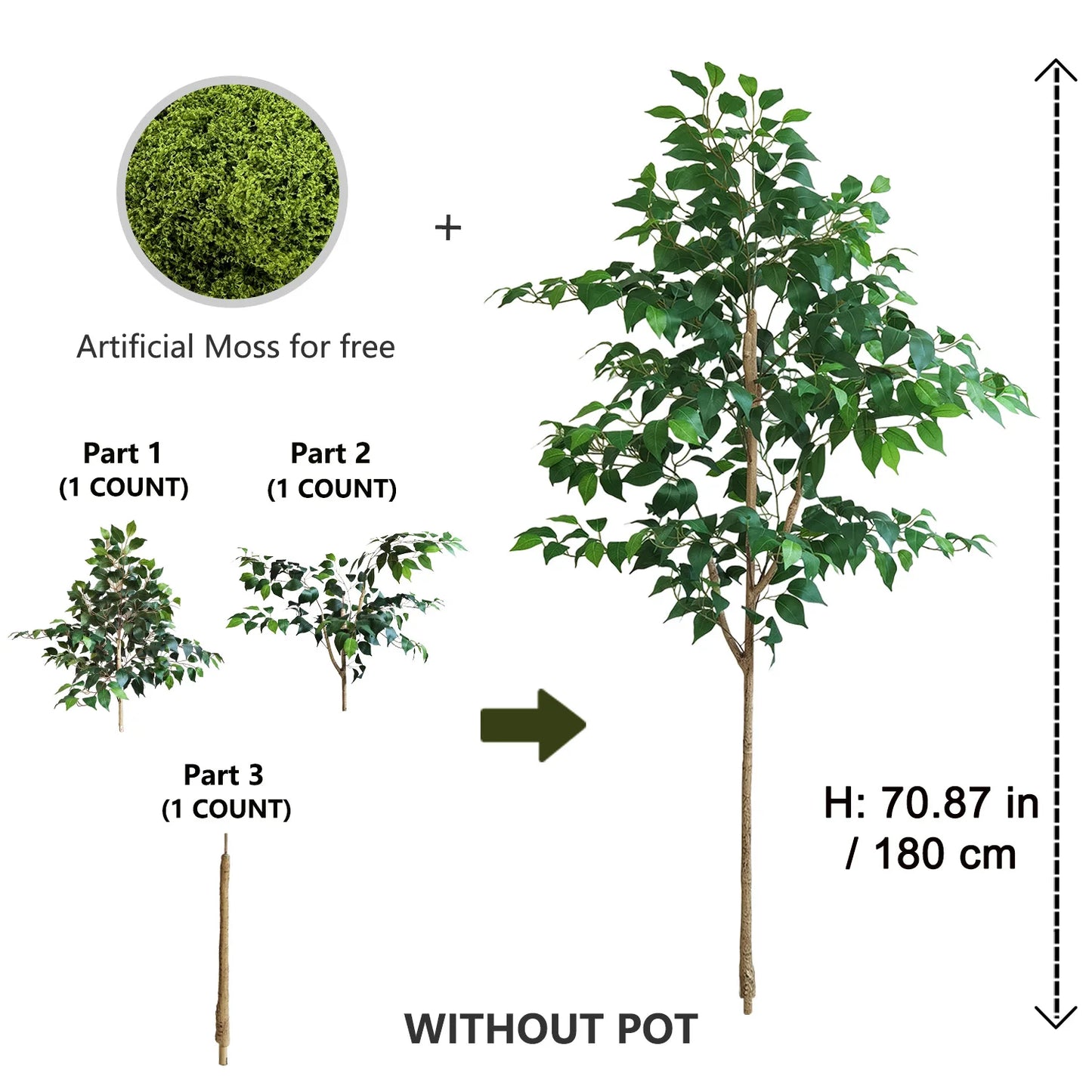 140-210cm Artificial Ficus Plant Banyan Tree Branch Indoor Outdoor Ornament Fake Plant for Home Balcony Living Room Decoration
