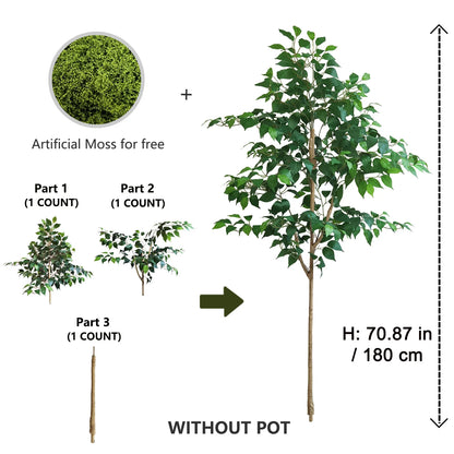 140-210cm Artificial Ficus Plant Banyan Tree Branch Indoor Outdoor Ornament Fake Plant for Home Balcony Living Room Decoration