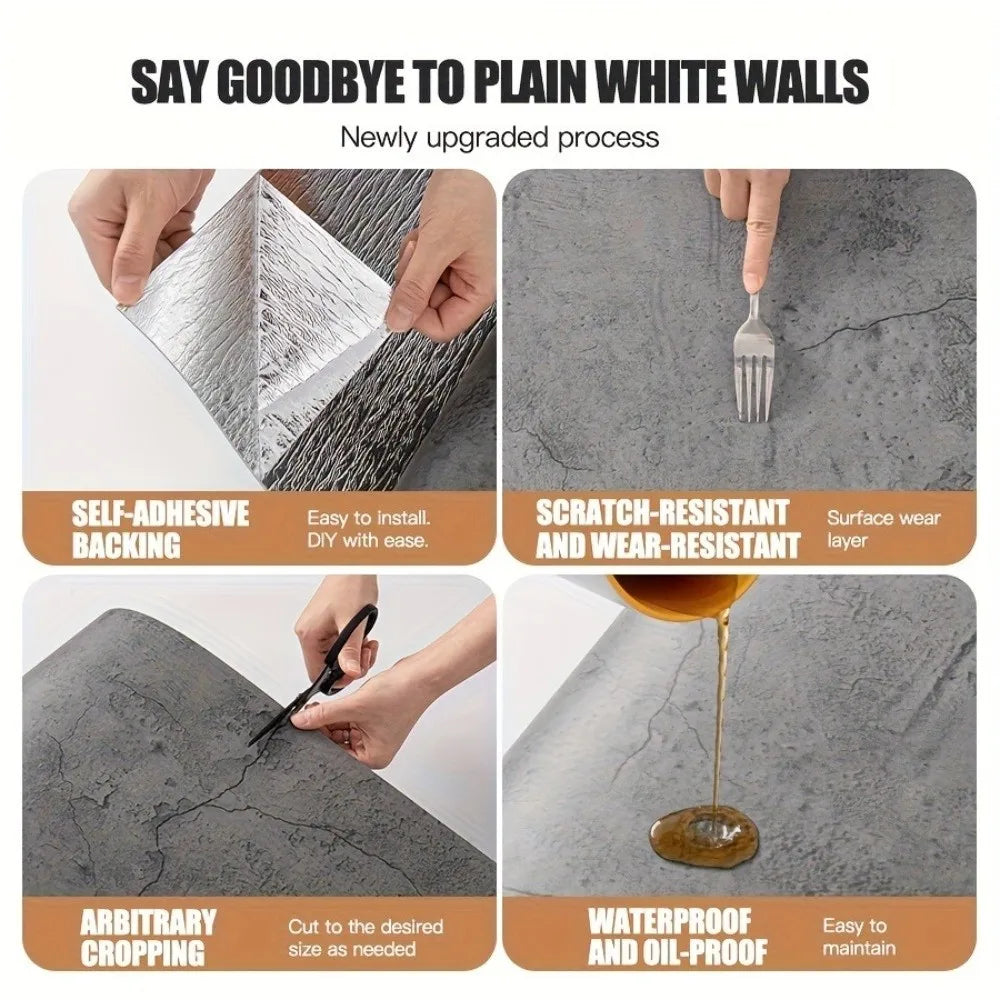 Self-Adhesive Vinyl Wallpaper 3M×40cm Concrete Texture Foam Wall Panels Interior Decor Thickened Waterproof Wall Stickers Home