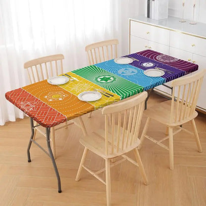 Outdoor Picnic Table Cover Geometric Fitted Outdoor Picnic Blanket Windproof Wipeable Patio Table Covers For Party Indoor