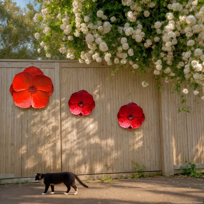 Set of 2 Giant Red Metal Poppy Flowers - Outdoor Wall/Fence Decor for Home, Garden, Spring & Summer Accents