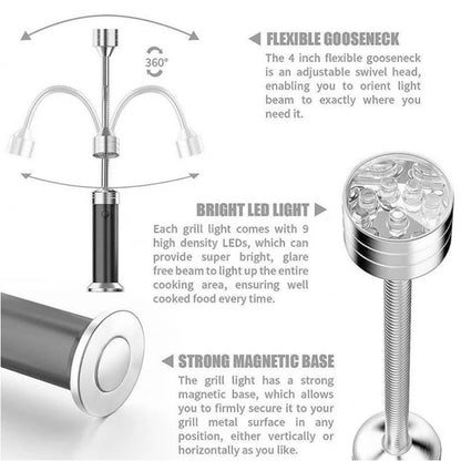 BBQ Grill Light Soft Tube Lighting Lamp 360° Adjustable Super-Bright 9 LED Flashlight Magnetic Base Outdoor lighting Gooseneck