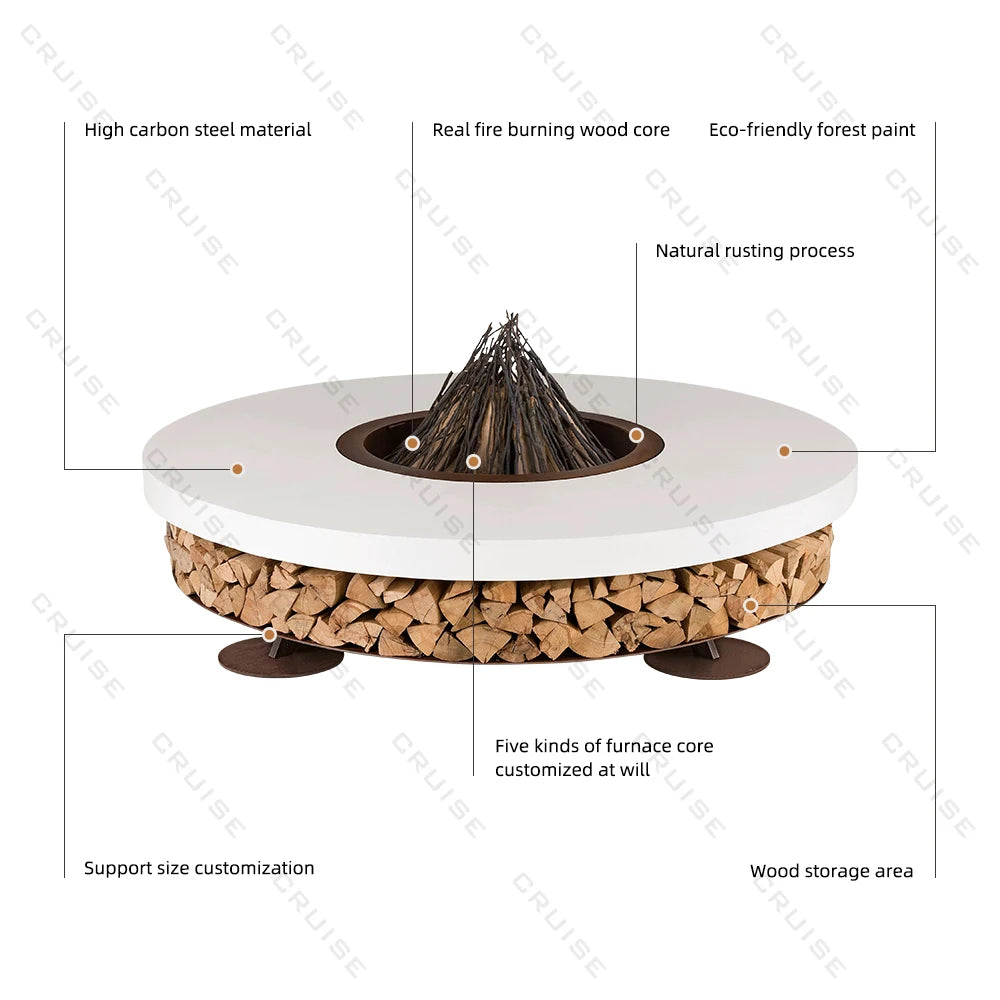 CRUISE High Temperature Resistant Wood/  /  /Atomized/Electronic Table Fireplace With BBQ 1000mm Freestanding Fire Pit