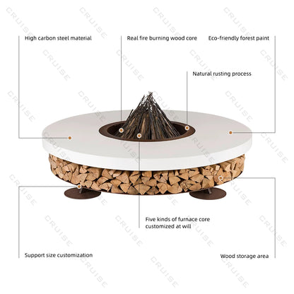 CRUISE High Temperature Resistant Wood/  /  /Atomized/Electronic Table Fireplace With BBQ 1000mm Freestanding Fire Pit