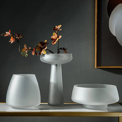 Nordic Light Luxury Home Decor Frosted Glass Vase Living Room Decoration Table Flowers Hydroponic Vase Terrarium Decor