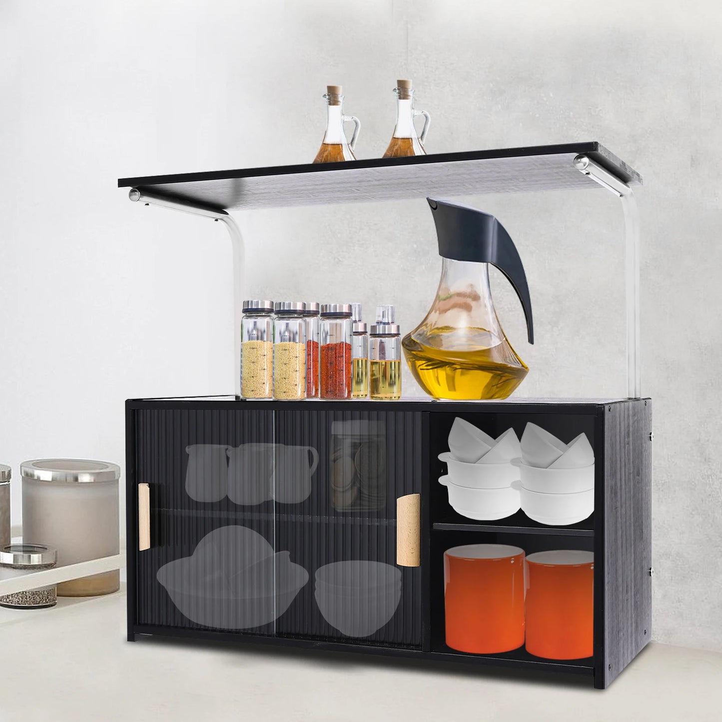 Storage Cabinet 2 Tier 67x30x62cm, Sideboard with Clear Door and Adjustable Shelf, Holds 27.6lbs for Kitchen