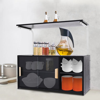 Storage Cabinet 2 Tier 67x30x62cm, Sideboard with Clear Door and Adjustable Shelf, Holds 27.6lbs for Kitchen