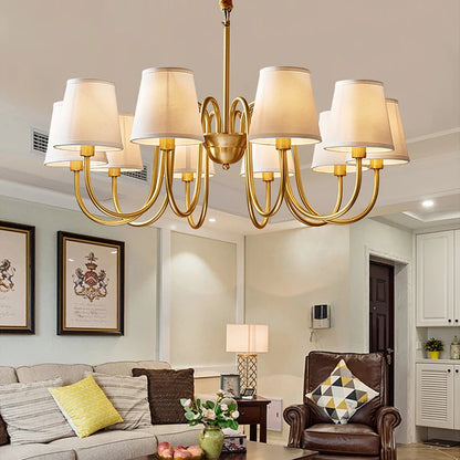 Medieval Living Room Copper Chandelier Retro Dining Room Modern Luxury Fabric Hanging Lamp Bedroom Simple Pendant Lighting