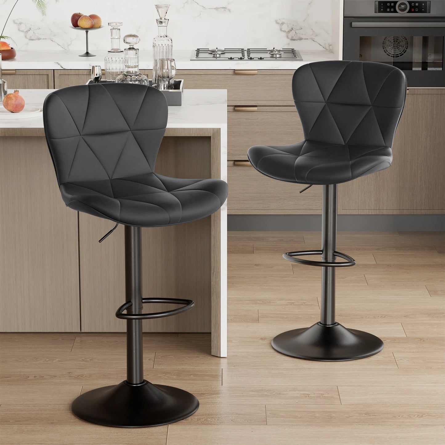 2 PCS Bar Stools, 360° Swivel Faux Leather Upholstery, Adjustable Counter Height, For Bars, Kitchens, Restaurants Furniture