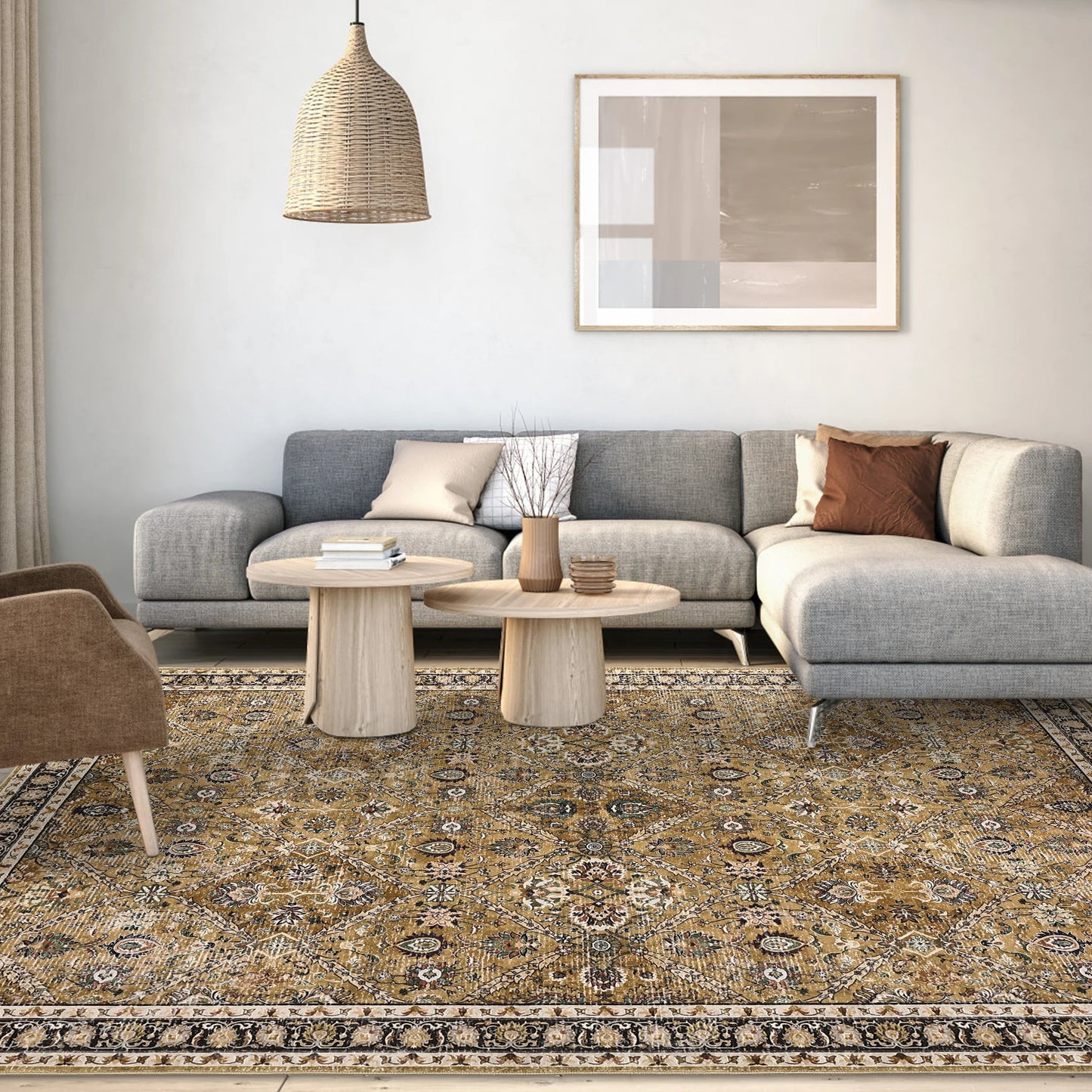 Rug for Living Room, Machine Washable, Non-Slip,Stain & Water Resistant, Low-Pile Moroccan Trellis Hallway Vintage Foldable Rug