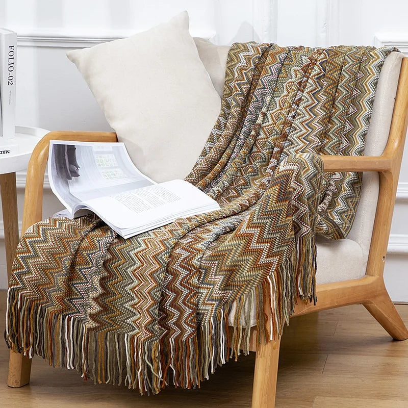 Bohemian Summer Knit Throw - Lightweight Aircon Blanket for Office Nap, Sofa & Bedspread Decor |  Sofa Cover & Bed Ru