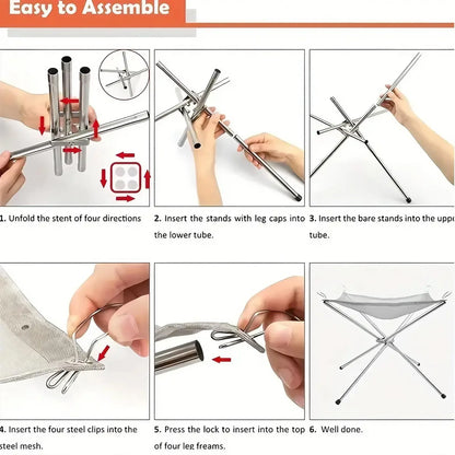 Folding Portable Steel Mesh Camping Fire Pit, Outdoor Wood Burning Bonfires Rack, Stainless Steel Fire Pit, with Carrying Bag