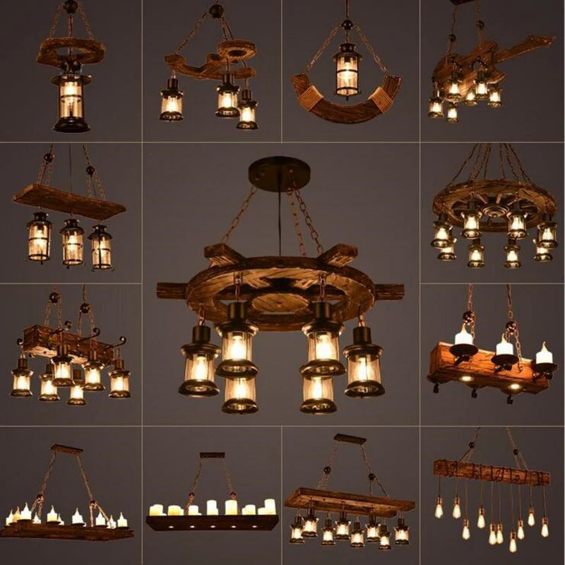 Rustic Lamp Coffee Bedroom Dining room Industrial Decor loft chandeliers Solid Retro Wood lamp suspension luminaire industrial