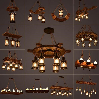 Rustic Lamp Coffee Bedroom Dining room Industrial Decor loft chandeliers Solid Retro Wood lamp suspension luminaire industrial