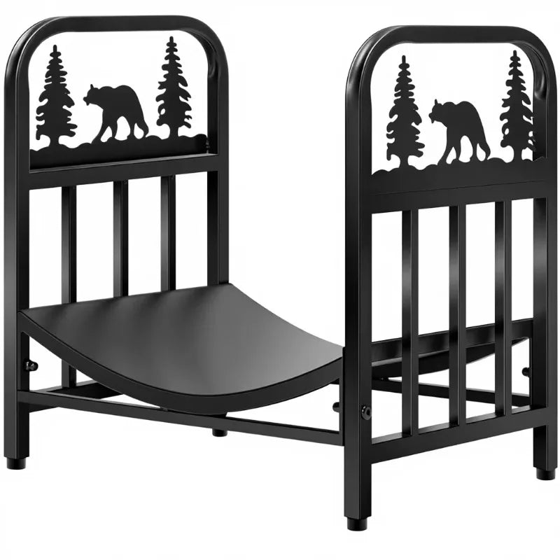 Junsu Indoor/Outdoor Wrought Iron Rectangular Decorative Firewood Rack Fireplace Log Holder and Wood Storage Rack Accessory Set