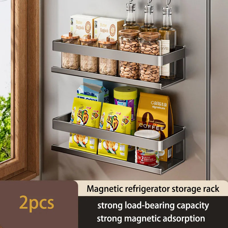 Kitchen Refrigerator Side Magnetic Storage Rack Magnet Punch-free Wall-mounted Organizer Multi-functional Spice Shelf