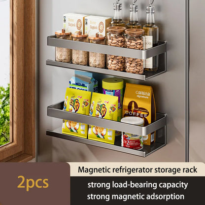 Kitchen Refrigerator Side Magnetic Storage Rack Magnet Punch-free Wall-mounted Organizer Multi-functional Spice Shelf