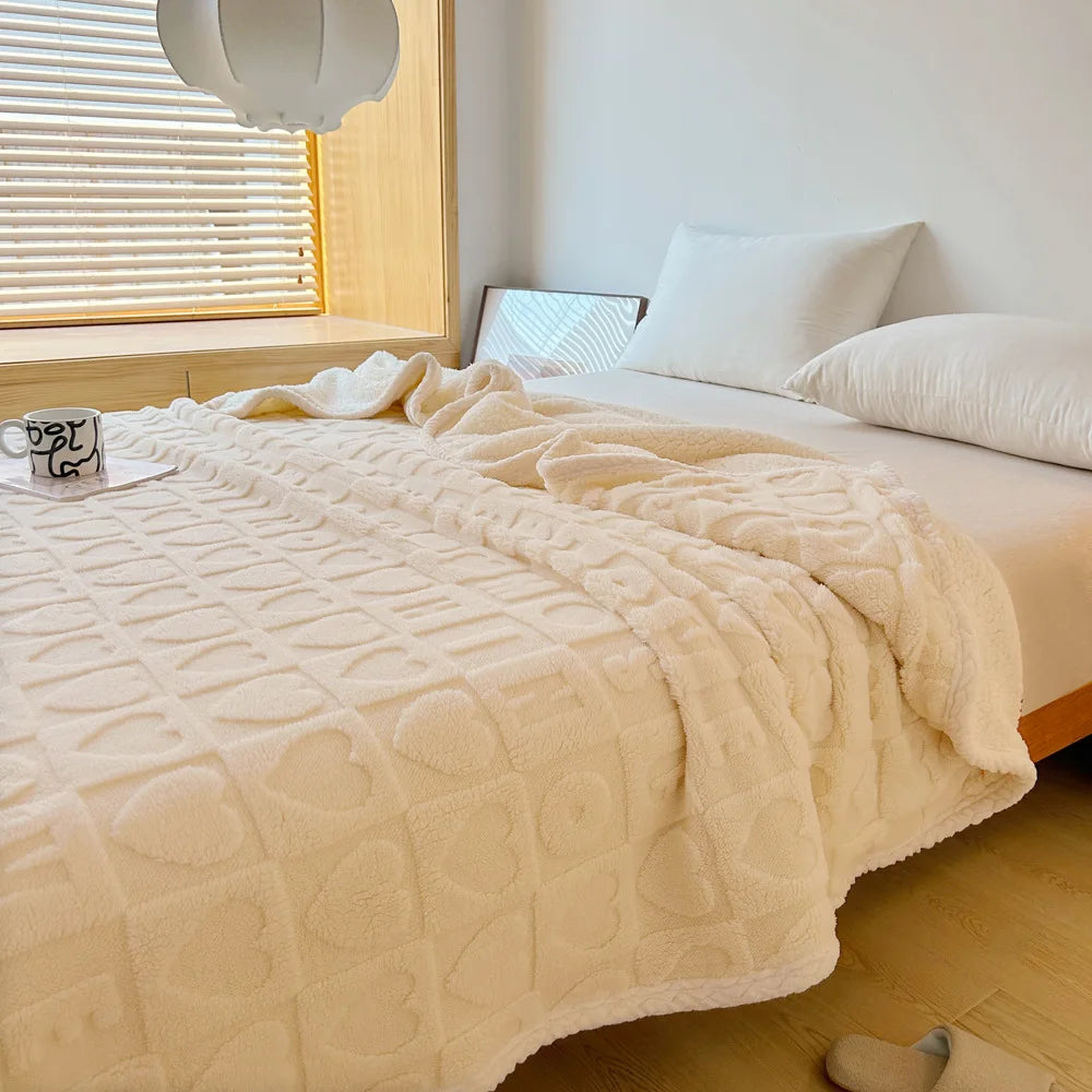 Home Thick Bed Blanket Double Sided Lamb Cashmere Fleece Plaid Blankets Winter Warm Throw Sofa Cover Newborn Wrap Kids Bedspread