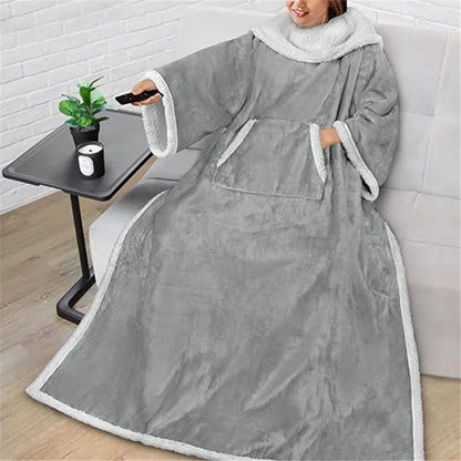 Grey Wearable Lazy TV Blanket With Sleeve,TV Sofa Blankets For Men Women,Thick Fleece Blanket Winter Adult Cozy Soft Nap Blanket