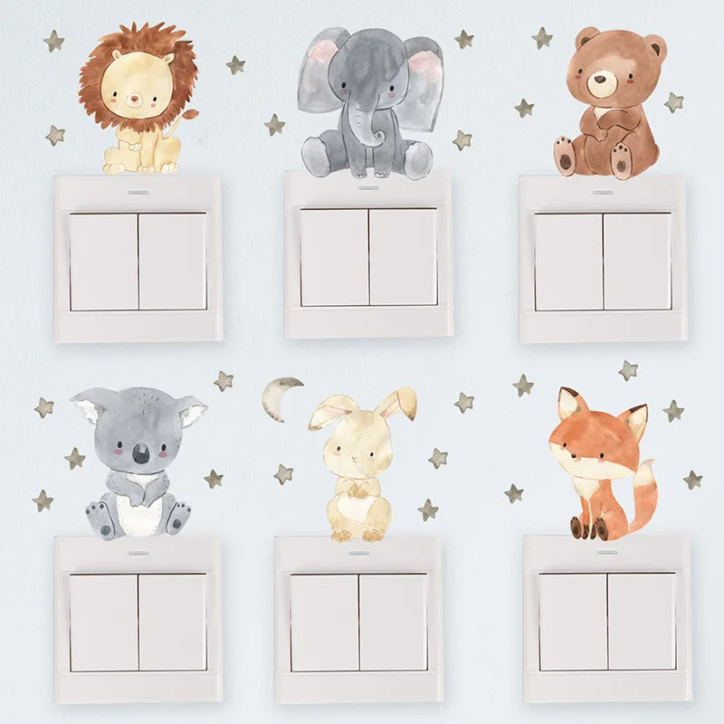 Forest Animals Rainbow Wall Stickers for Kids Rooms Children Boys Girls Baby Room Decoration Nursery Wallpaper Giraffe Elephant