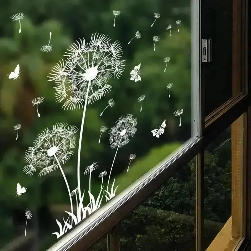 New Christmas Home Decor Wallpaper White Dandelion Butterfly Electrostatic Wall Sticker Glass Window Double Sided Pattern Decals