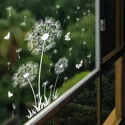 New Christmas Home Decor Wallpaper White Dandelion Butterfly Electrostatic Wall Sticker Glass Window Double Sided Pattern Decals