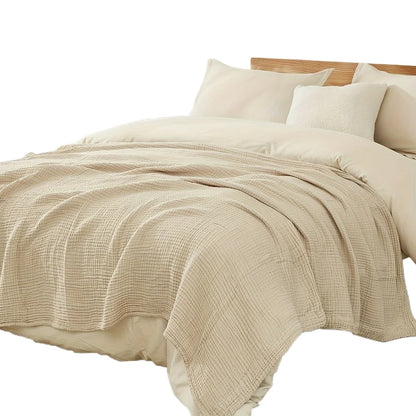 Large 6-Layer Gauze Blanket All-Season Soft Breathable for Adults Sofa or Bed Bedding Hand Wash Only Neutral Beige for Men Women