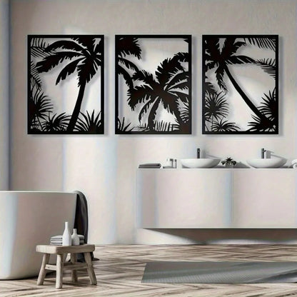 Metal Wall Art Palm Tree Decor, Modern Geometric Sunset Silhouette Home Boho Decor for Living Room Bedroom