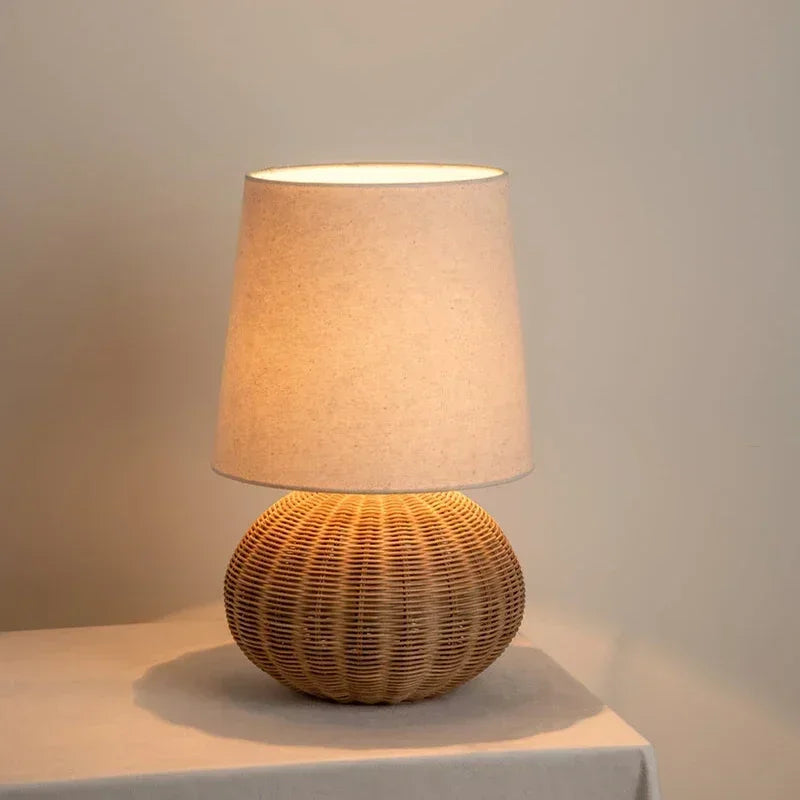 Rustic table lamps Wabi-sabi style rattan table lamp Designer Art brown lamp Hotel Study Home Decoration Bedroom Bedside lights