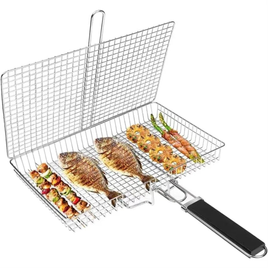 Portable Folding Grill Basket For Fish Vegetables Shrimp BBQ Camping Grilling Rack Outdoor Barbecue Accessories